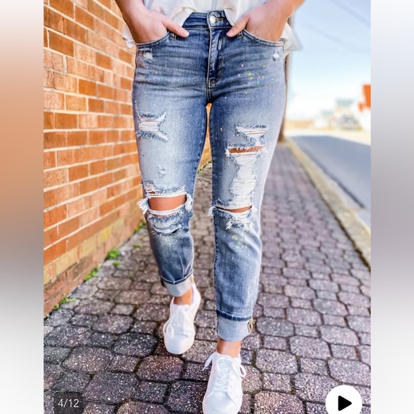 Judy Blue Jeans Judy Blue Rainbow Paint Splatter Boyfriend Jeans